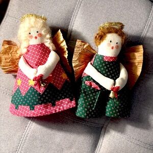 Rustic Handmade Christmas Angels Ornaments Decor Fabric Country Farmhouse